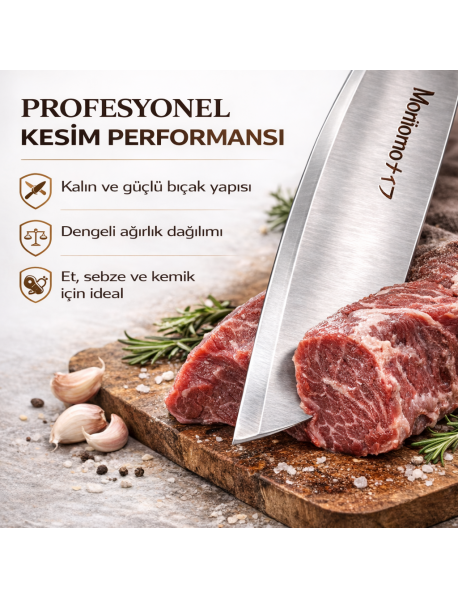 Moritomo Knives Outdoor Bıçak Çakı Kamp Doğa Mutfak Şef Bıçağı Orijinal Deri Kılıfı ile Birlikte