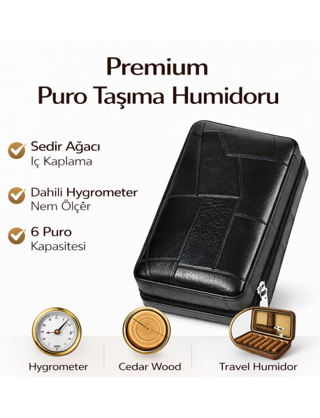 Cohiba Premium Puro Taşıma Humidoru - Siyah Deri Çanta Tipi