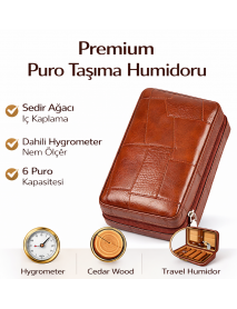Cohiba Premium Puro Taşıma Humidoru - Kahverengi Deri Çanta Tipi