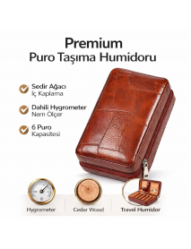 Cohiba Premium Puro Taşıma Humidoru - Kızıl Kahve Deri Çanta Tipi