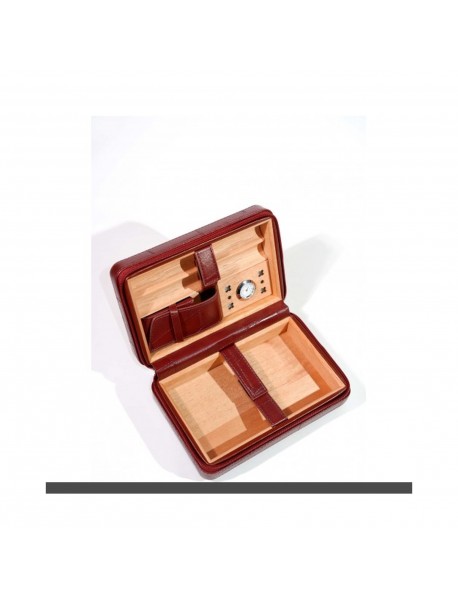 Cohiba Premium Puro Taşıma Humidoru - Kızıl Kahve Deri Çanta Tipi