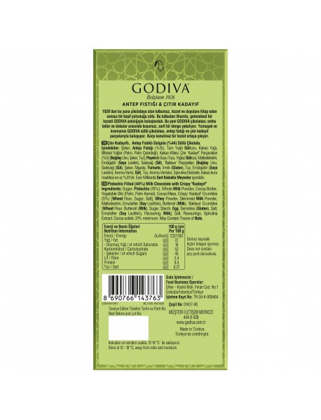 Godiva Kadayıf Antep Fıstıklı Çikolata 122 Gr Godiva Kadayıf Antep Fıstıklı Çikolata 122 Gr
